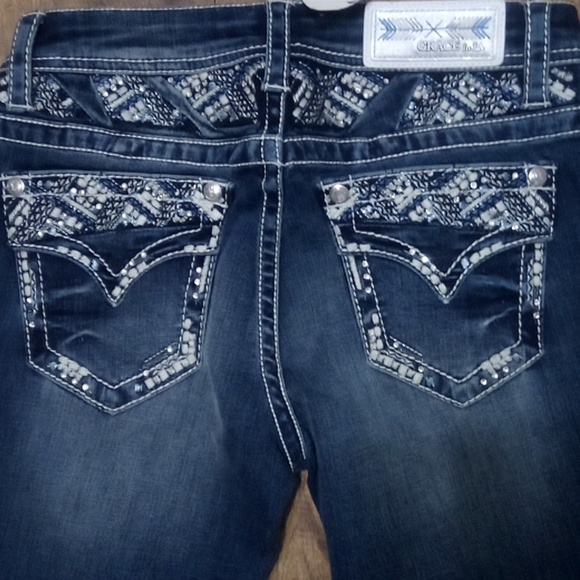 Grace in LA Women's Jeans 27 Bootcut Bejeweled Rhinestones NWT - Picture 4 of 12